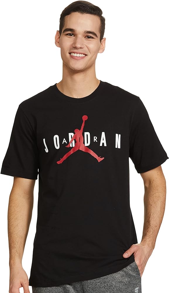 Amazon.com: Jordan Air Black/White/Red Wordmark Men Short Sleeve T