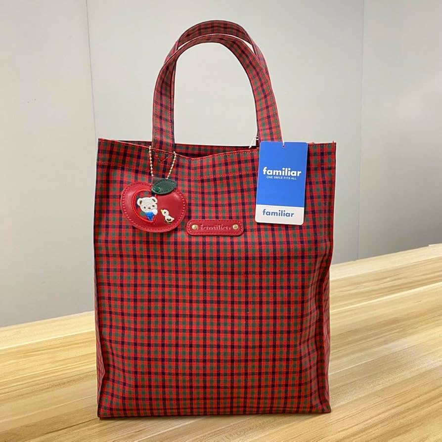 familiar ネイビー トートバッグ チェック柄 赤 ファミリア風 赤