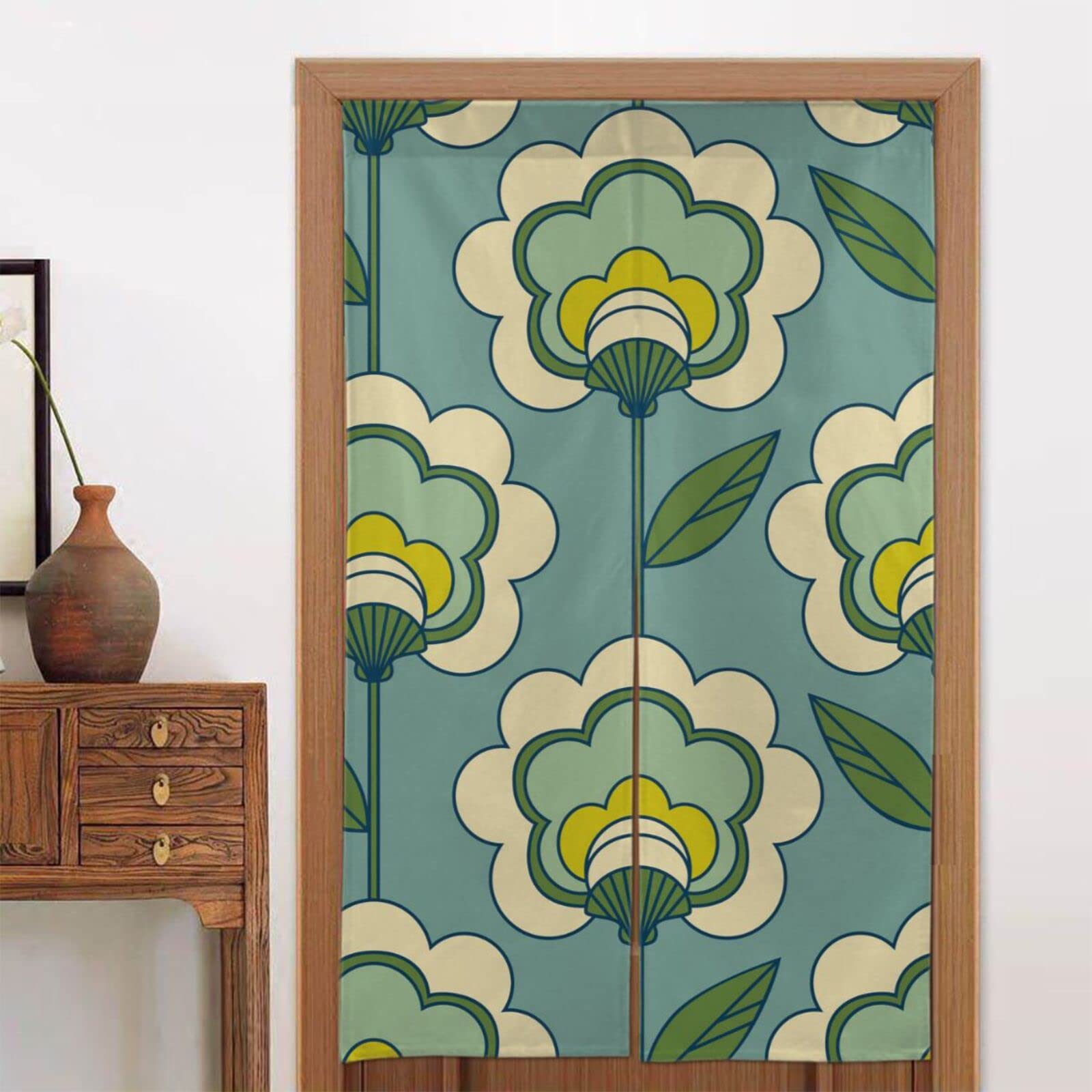 Amazon｜のれん 花柄 グリーン お洒落 ヴィンテージ レトロ おしゃれ