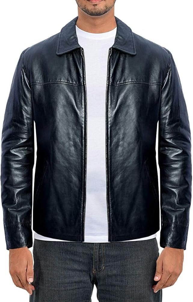 Amazon.com: Mens Trucker Leather Jacket, Classic Zipper Down