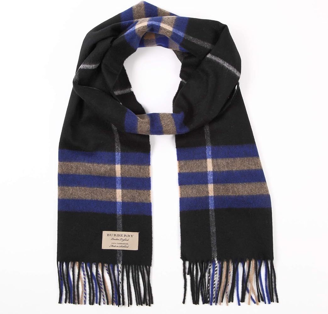 Amazon | (バーバリー) BURBERRY カシミア マフラー (ブラック×ブルー