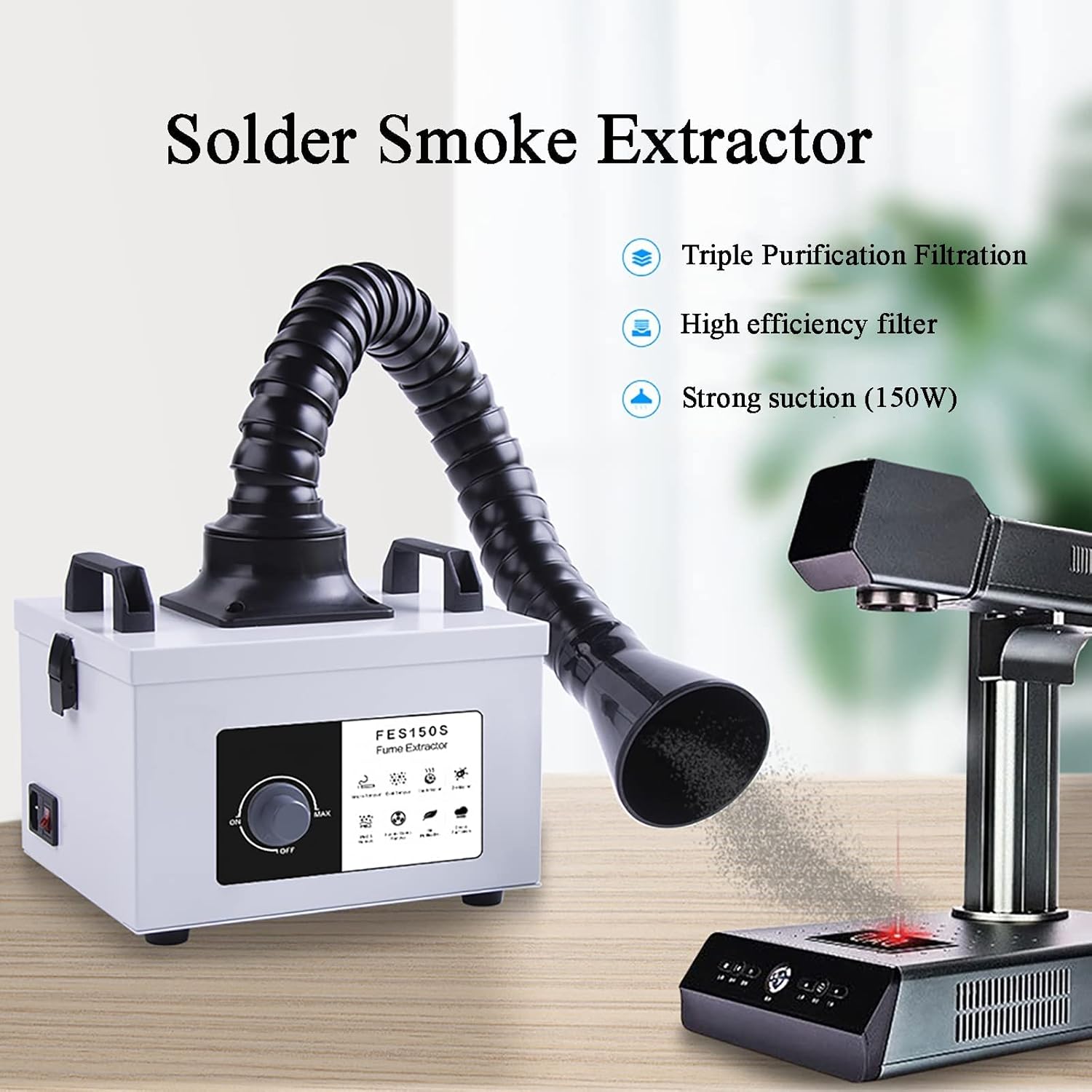 ベンチはんだヒューム抽出器 150W はんだ吸煙器 3 段階フィルター付き