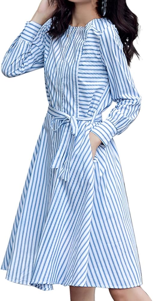Amazon.co.jp: ワンピース シャツワンピース ストライプ 綿 きれいめ