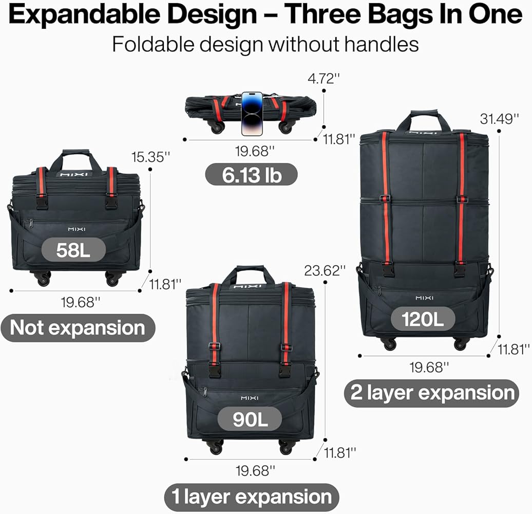Amazon.com | mixi Travel Bag with Wheels Expandable Foldable