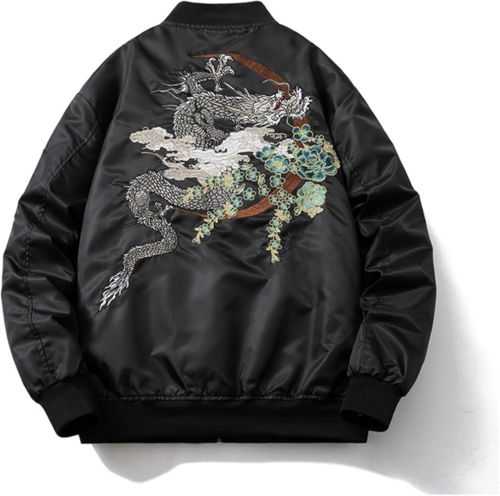 Amazon | [Rosesky] 横須賀 ジャケット 龍 メンズ 刺繍 スカジャン