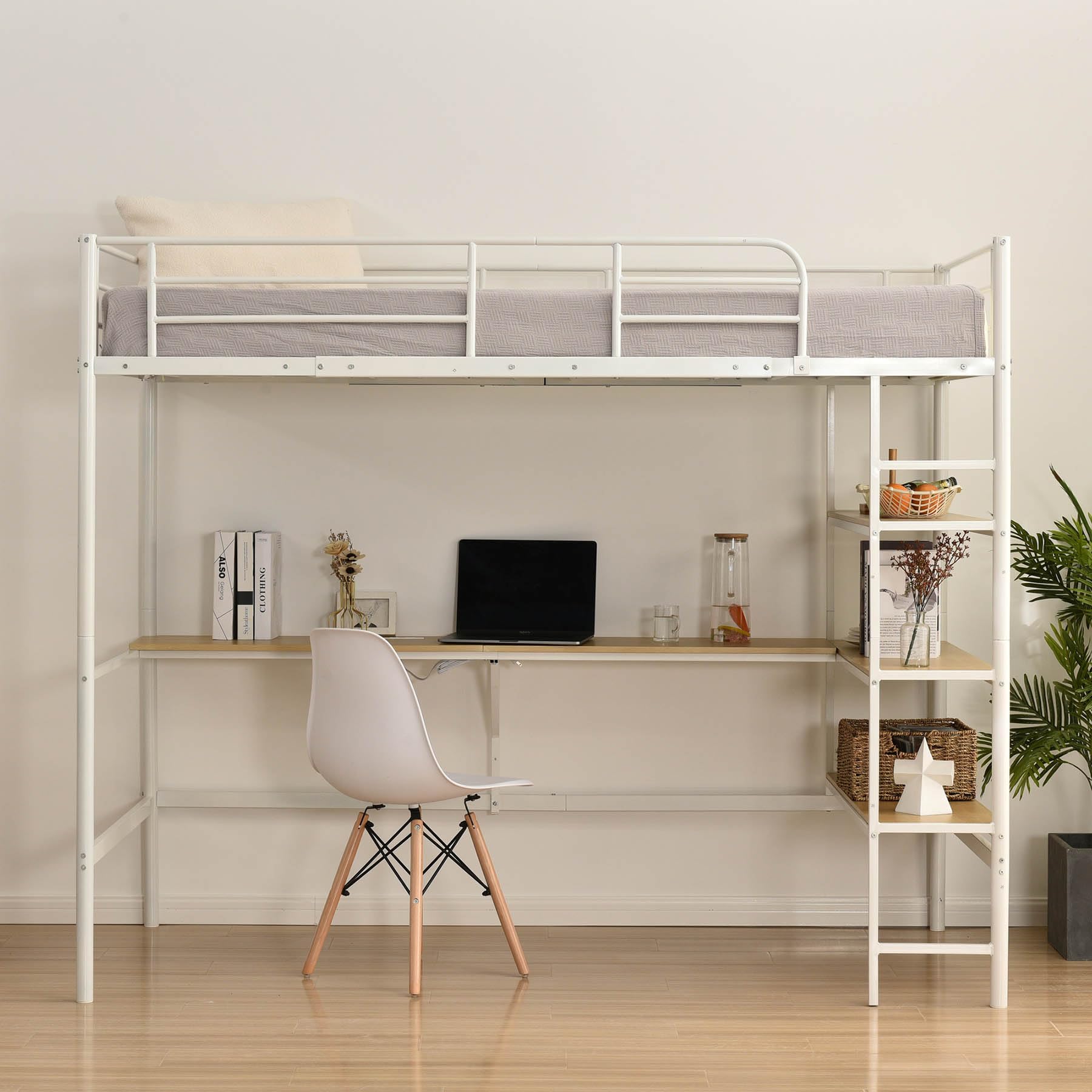 Amazon｜ロフトベッド シングル デスク付き 収納棚3段 コンセント2口