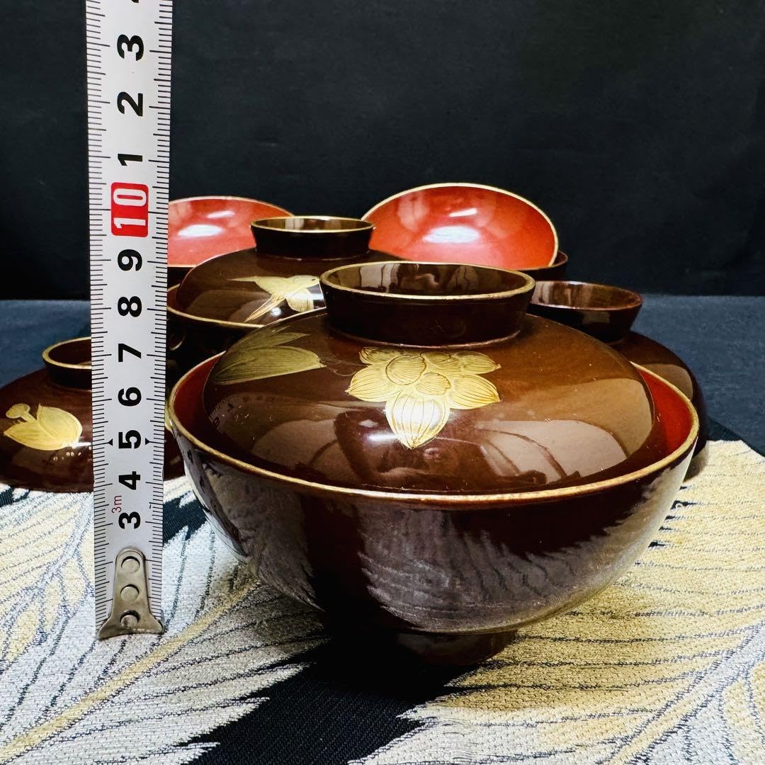 漆器輪島塗 【雲】時代 木製漆器 黒漆折鶴見返し松細密金蒔絵吸物椀