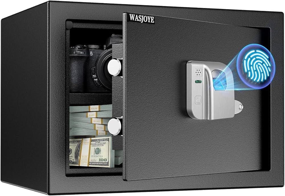 Amazon.co.jp: WASJOYE 指紋認証式 金庫 小型 指紋金庫 家庭用 店舗用