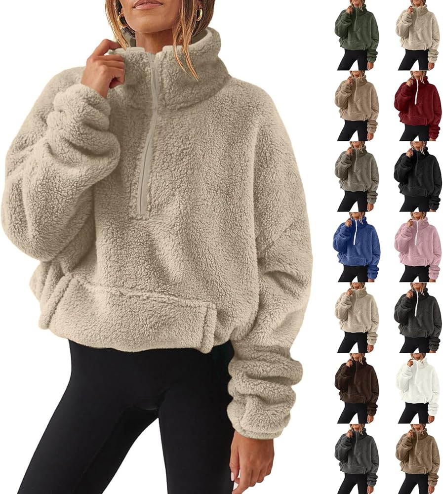 Womens Oversized Sherpa Pullover with Pockets Fuzzy Fleece
