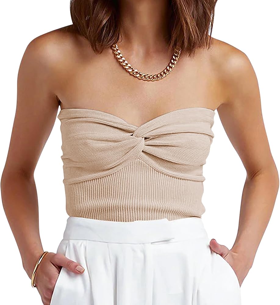 ANRABESS Tube Top for Women Summer Strapless Bandeau Knit Twist