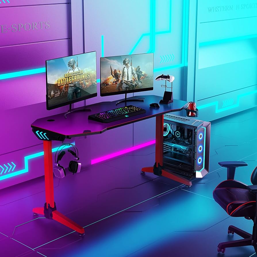 Amazon.co.jp: BESMILE ゲーミングデスク 幅140cm奥行60cm高さ74cm赤