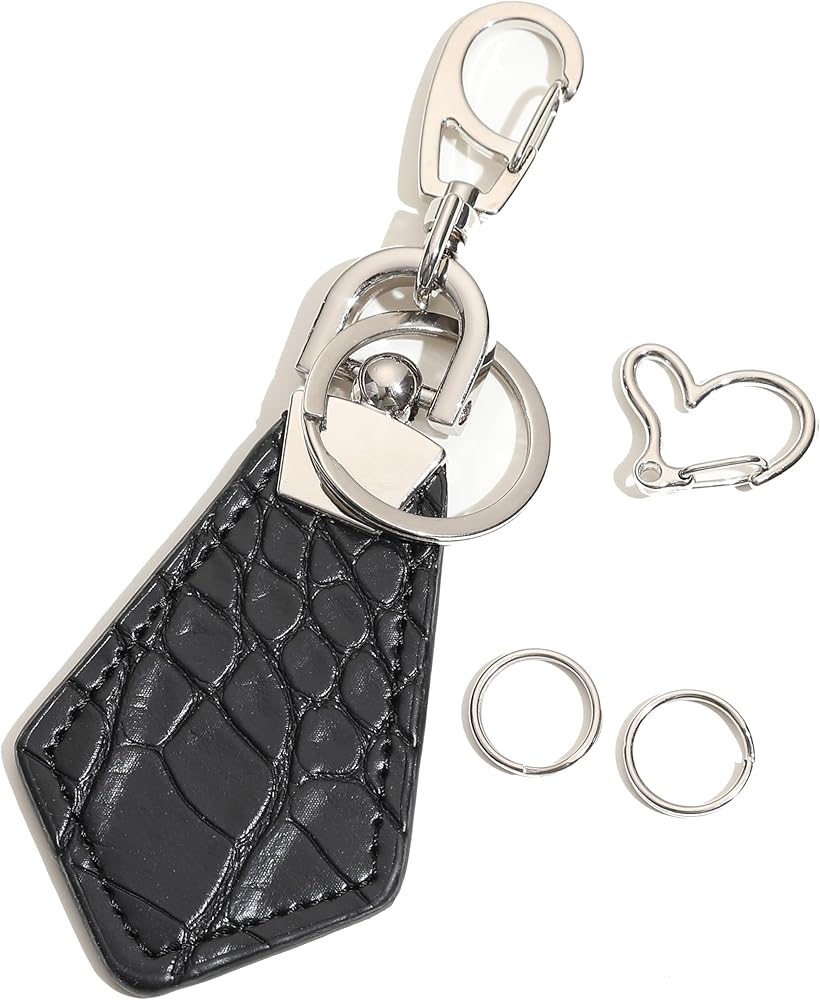 Wilink Leather Keychain, Unisex, Black, Crocodile Grain, Luxury