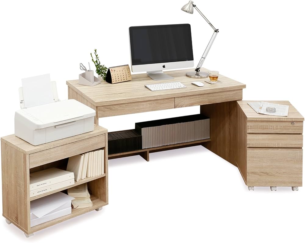 Amazon | LOWYA ロウヤ パソコンデスク 学習机 勉強机 3点セット 3段