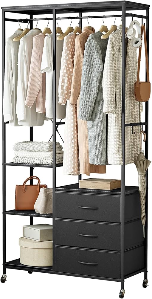 Amazon｜SINNONAKA ハンガーラック 引き出し付き ワードローブ 衣装棚