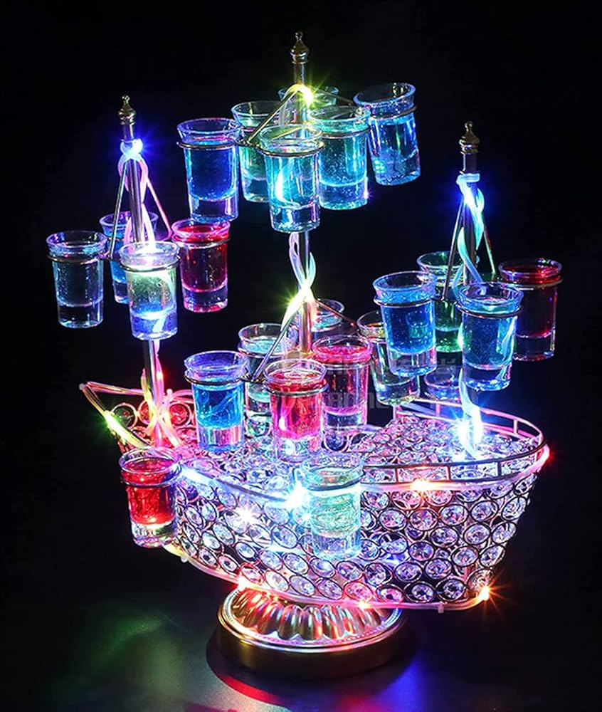 Amazon｜テキーラ観覧車 船型 LED酒ボトルの表示棚 24カップ バー