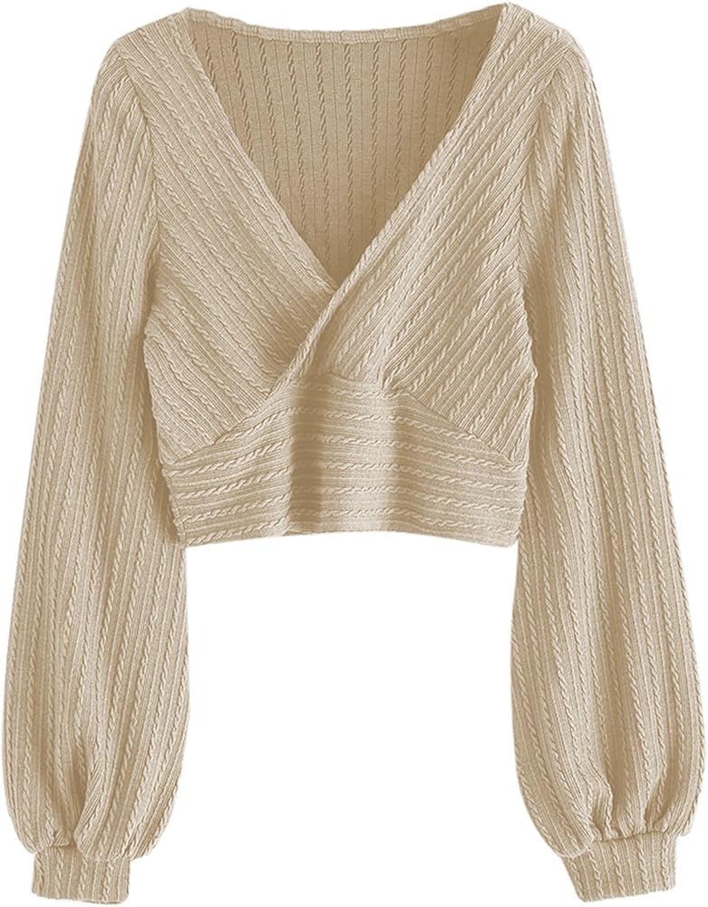 ZAFUL Women's Pullover Ribbed Cropped Sweaters Cable Knit Sweater