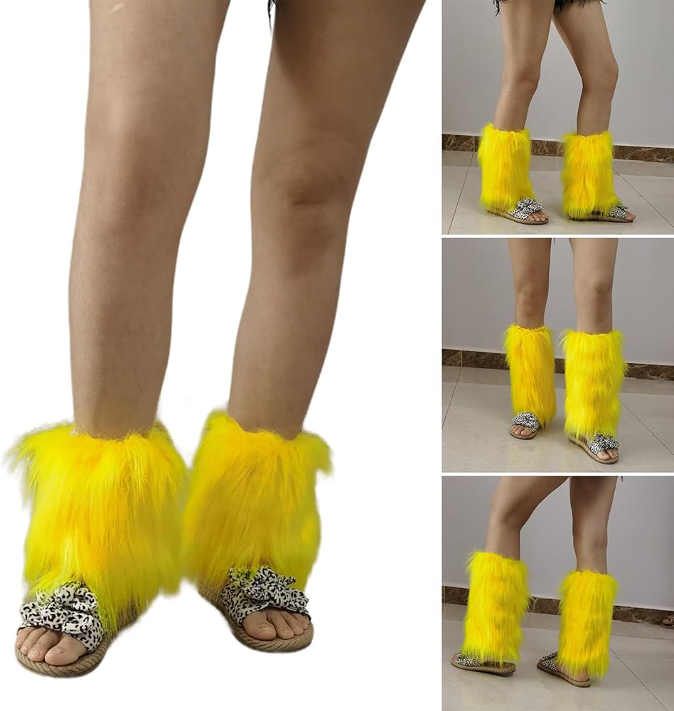 GRABAGECAN Women Girls Solid Color Bright Yellow Plush Leg Warmer