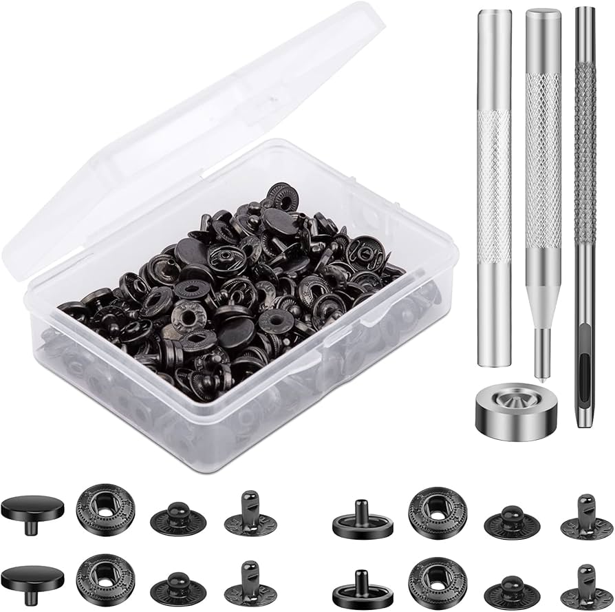 Amazon.com: TLKKUE 50 Sets Leather Snap Fasteners Kit 10mm Black