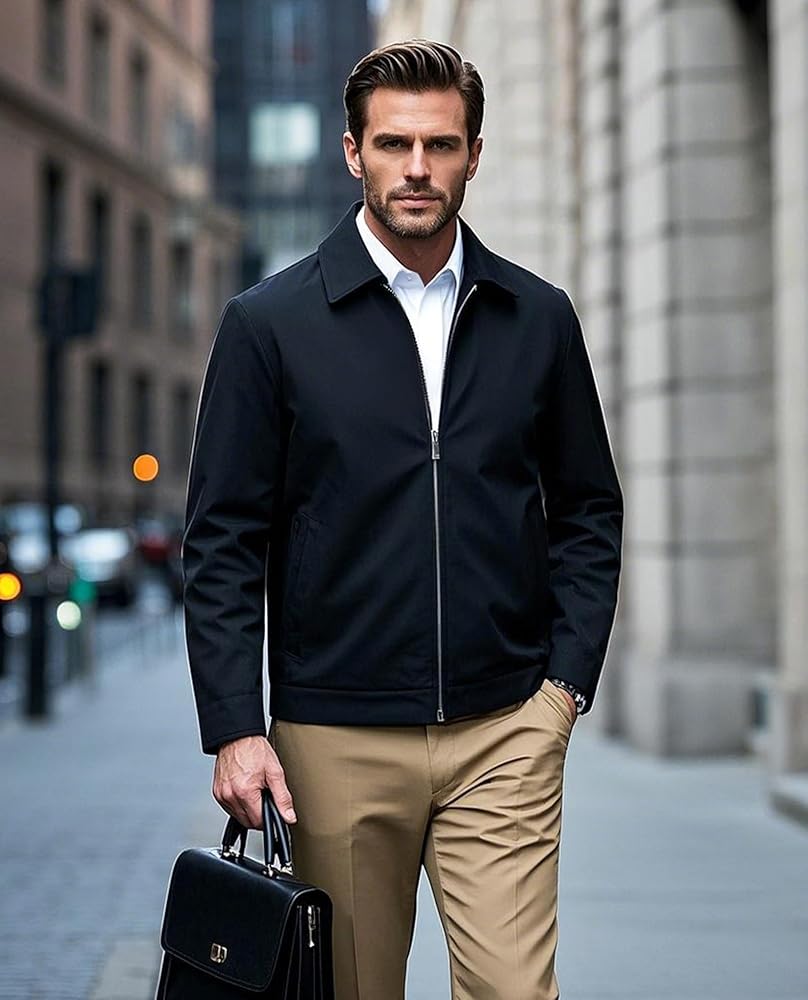 EKLENTSON Mens Light Jacket Spring Lightweight Zip Up Golf Polo