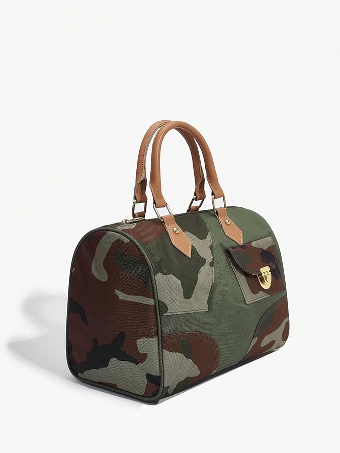 MakeMeChic Women's Camouflage Canvas Handle Satchel Handbags