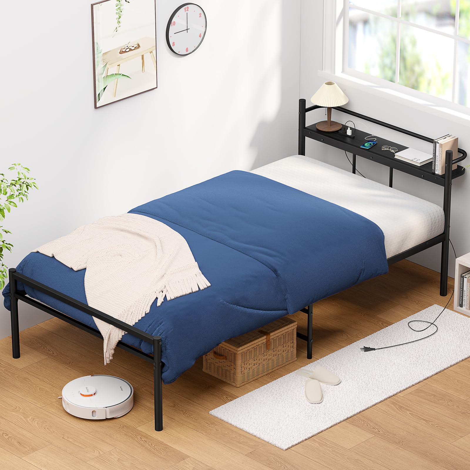 Amazon｜【宮棚・2口コンセント】ベッドフレーム シングルHoldm パイプ