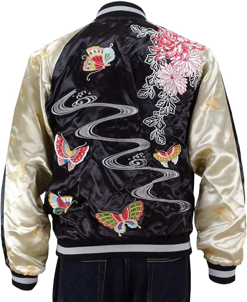 Amazon | [花旅楽団] 蝶 流れ菊 スカジャン SSJ-704 M | コート