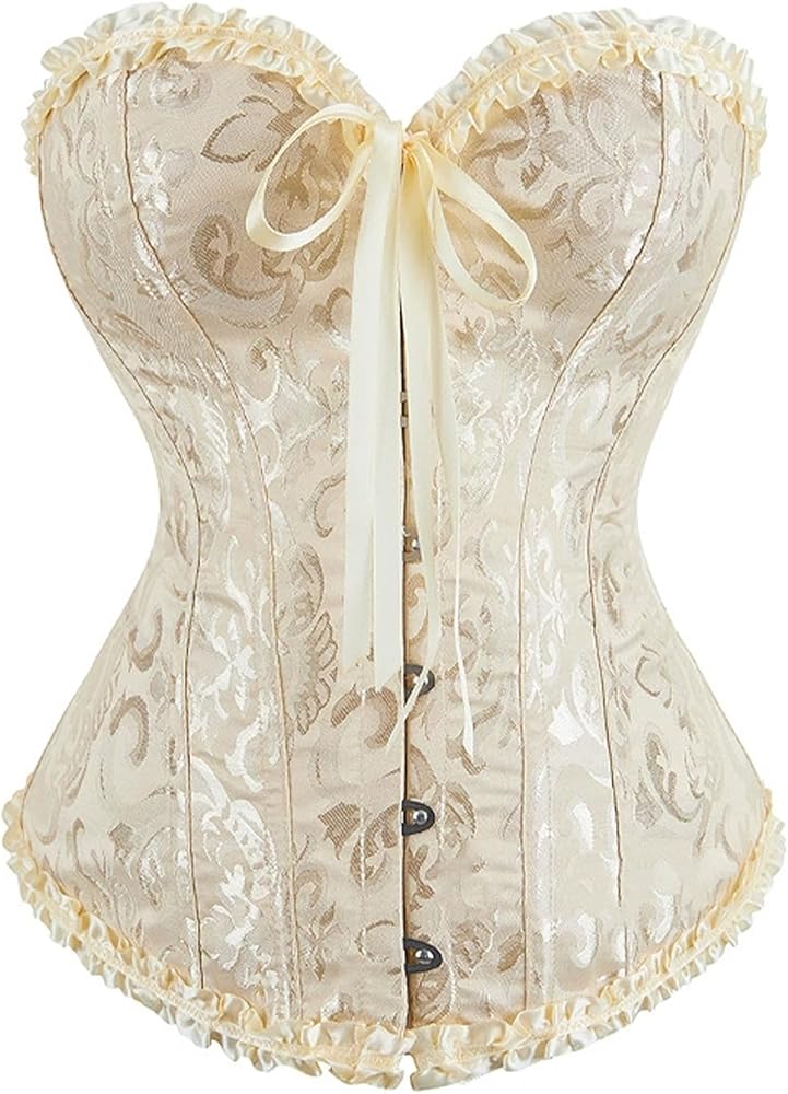 OMZIN Floral Lace Trim Corset for Women Overbust Waist Cincher