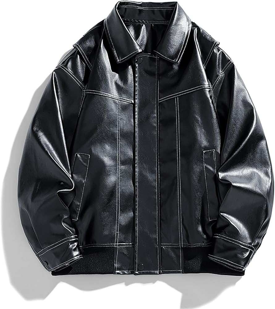 Amazon.com: NATHGAM Leather Jacket Coat Men Turndown Collar Long