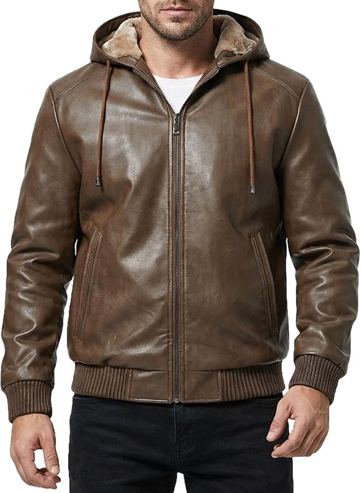 INVACHI Men's Leather Jacket Motorcycle Bomber Jacket with Fleece