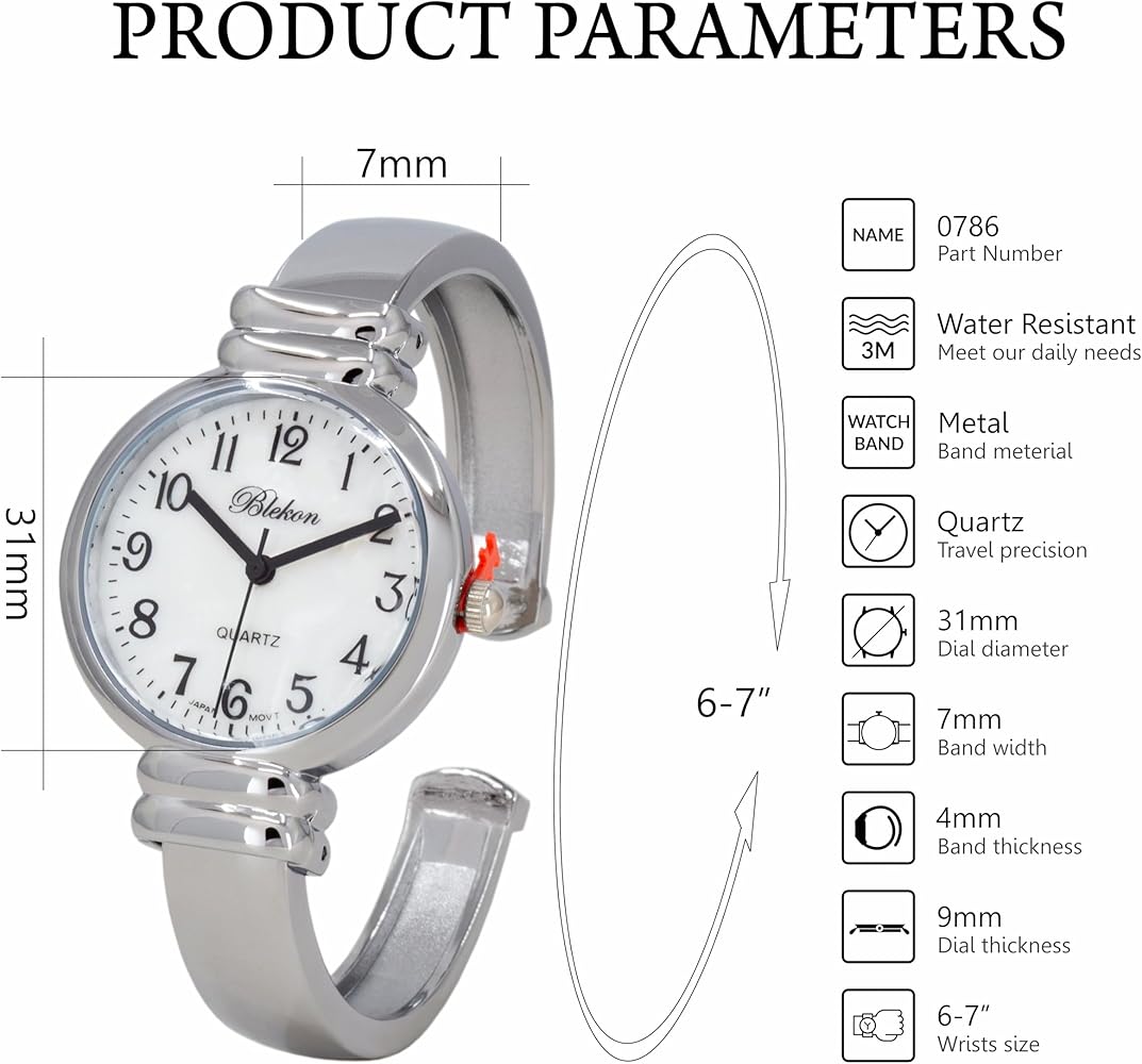 Amazon.com: Women Classic Silver Tone Easy Read Bangle Cuff Watch