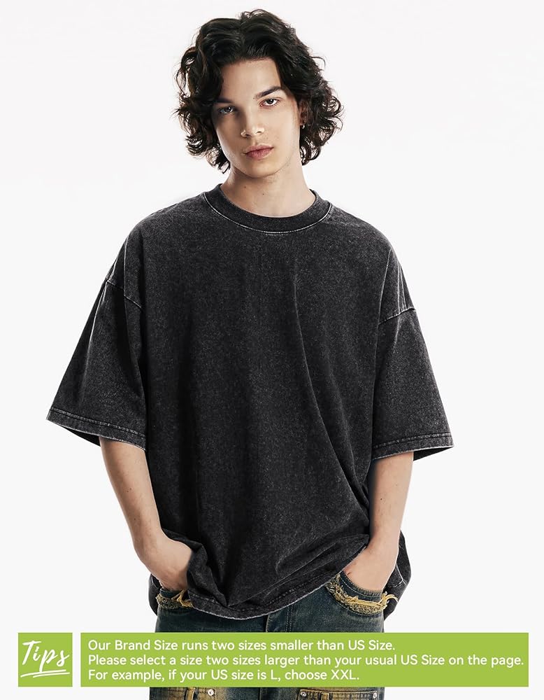 MIDMX Oversize Cotton T Shirts for Men Unisex Acid Washed T Shirt