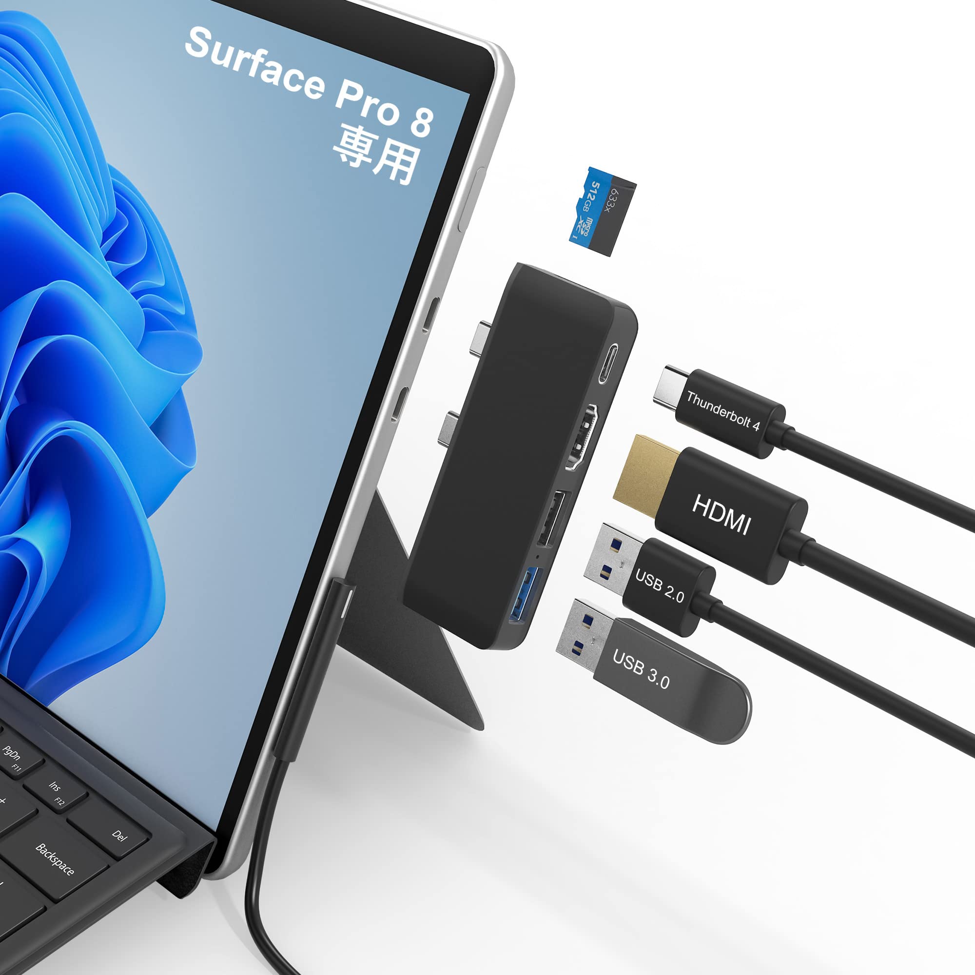 Amazon | Surface Pro 8 USB ハブ 4K HDMIポート + USB-C Thunerbolt 4