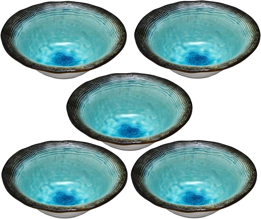 Amazon.co.jp: 美濃焼 「 山作窯 」 トルコ釉 彫文 5寸鉢 ボウル 皿