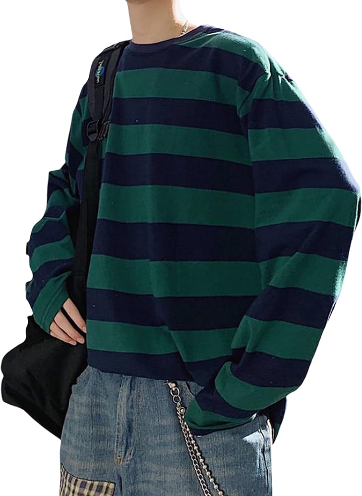 Zhiyouni Womens Striped Shirt Oversized Long Sleeves Pullovers