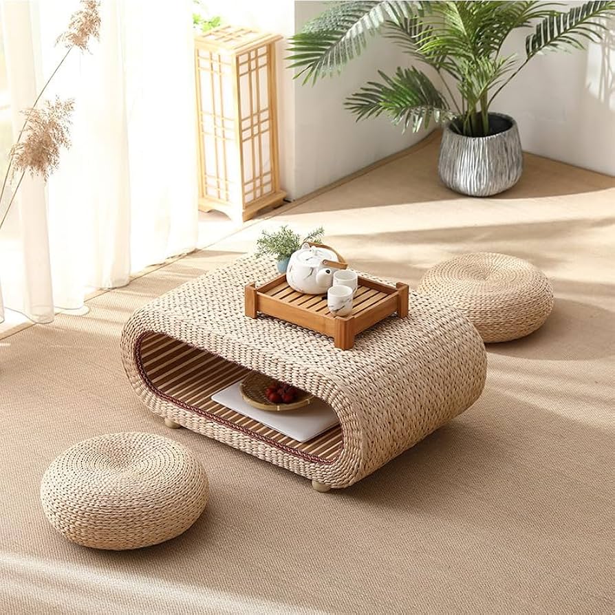 Amazon｜Luvian 和スタイルの楕円形ラタンコーヒーテーブル 60*45*35cm