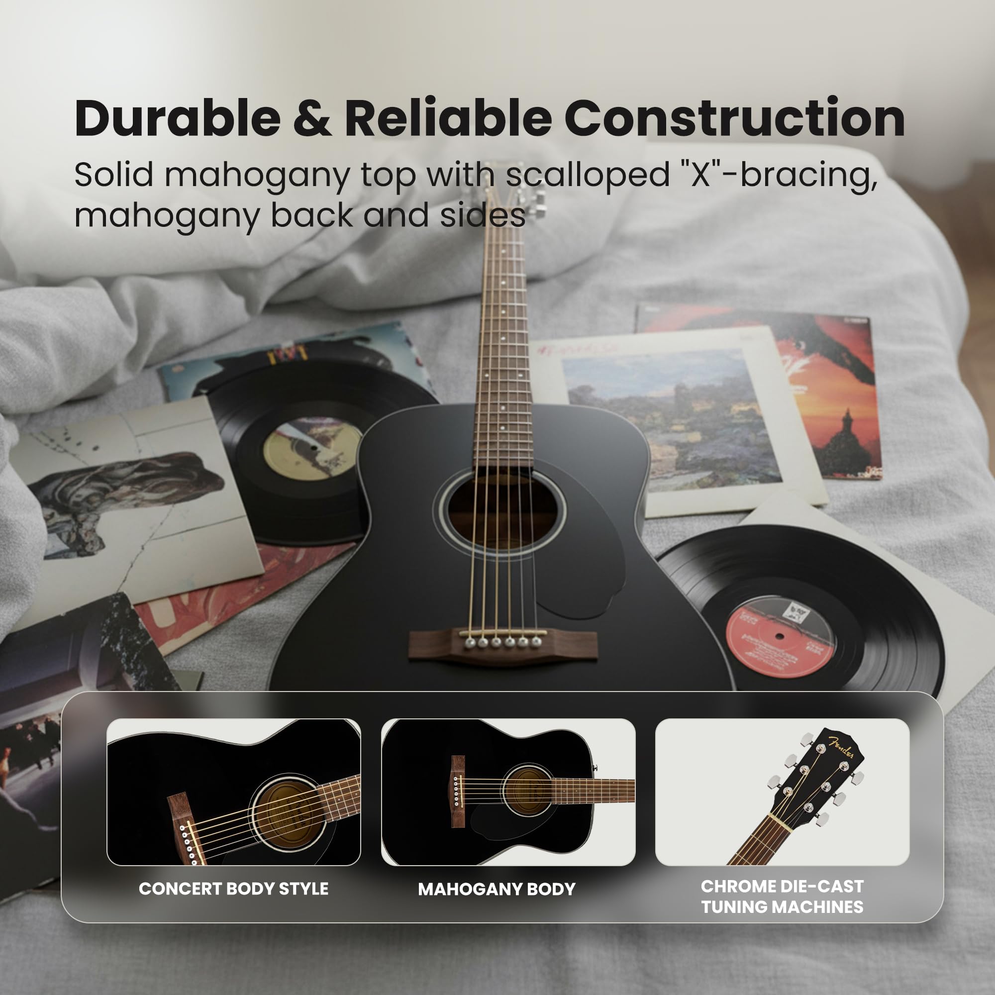 Amazon.com: Fender CC-60S Concert Acoustic Guitar - Black Bundle