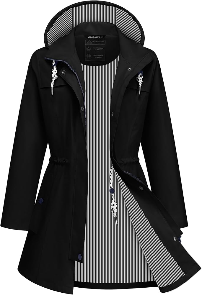 Amazon.com: ATLASLAVA Rain Jacket Women Waterproof Long