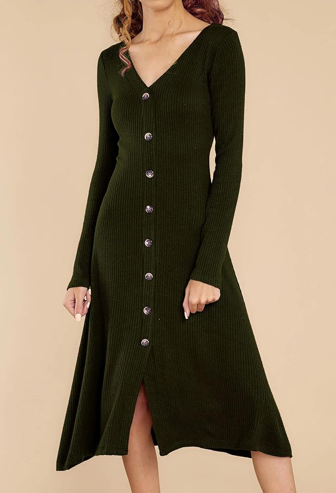 R.Vivimos Women's Fall Winter Long Sleeves V-Neck Casual Button