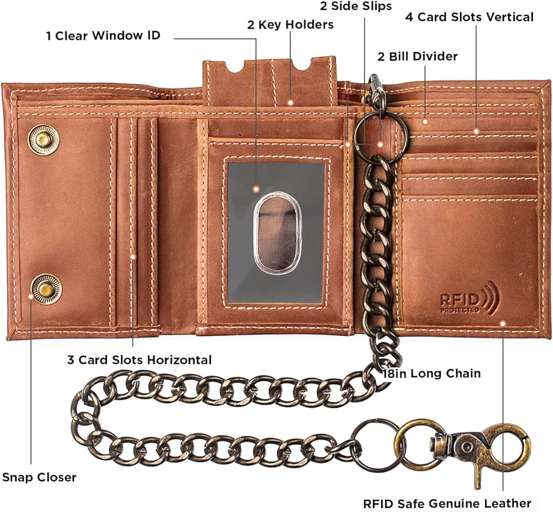 Amazon.com: Chain Wallets for men Biker Chains Top-Grain Cow
