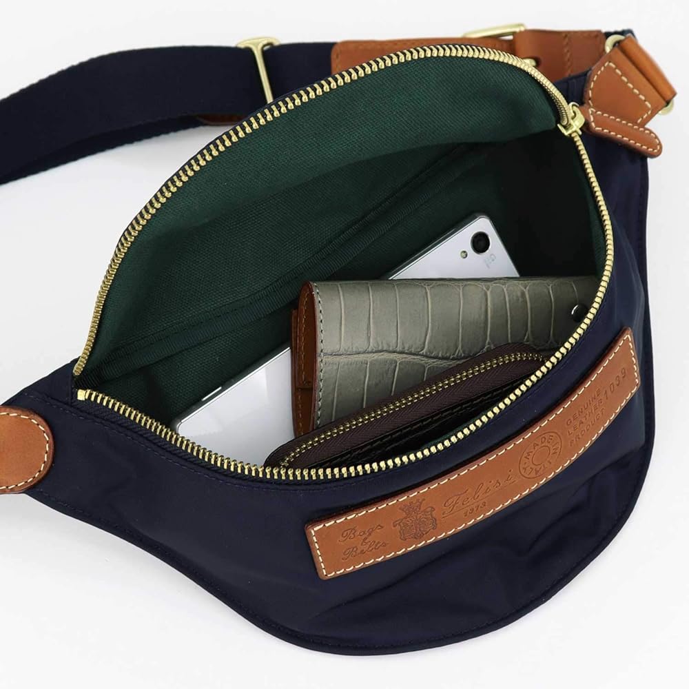 Amazon | [フェリージ] ボディバッグ ナイロン×レザー ウエストバッグ