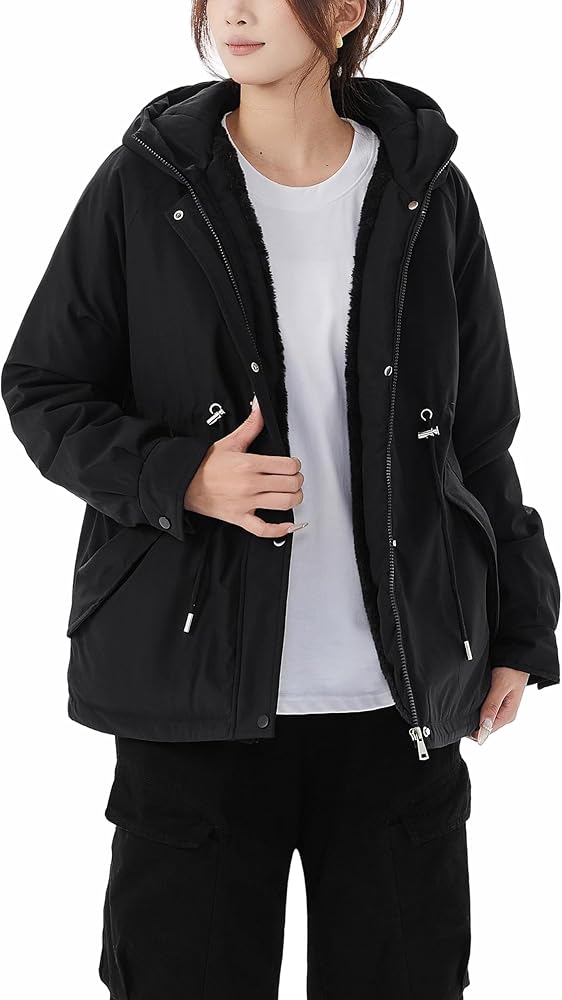 JiangWu Womens Fashion Fleece Sherpa Lined Hooded Coat Winter