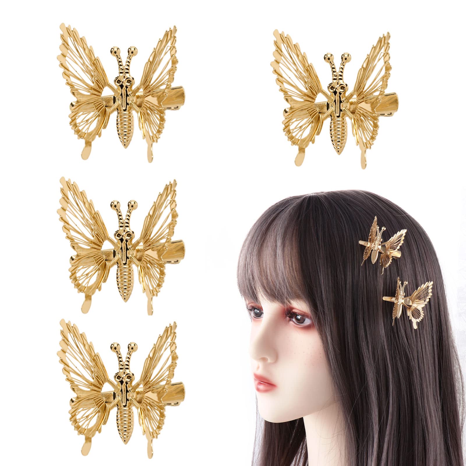 Amazon.co.jp: 蝶々 ヘアクリップ 4個セット ゴールド 動き 蝶