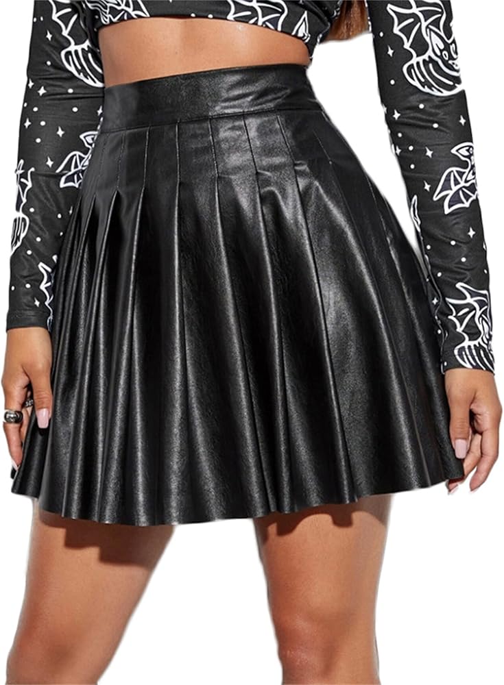 Amazon.com: Andongnywell Women's Mini Skirts High Waist PU Leather