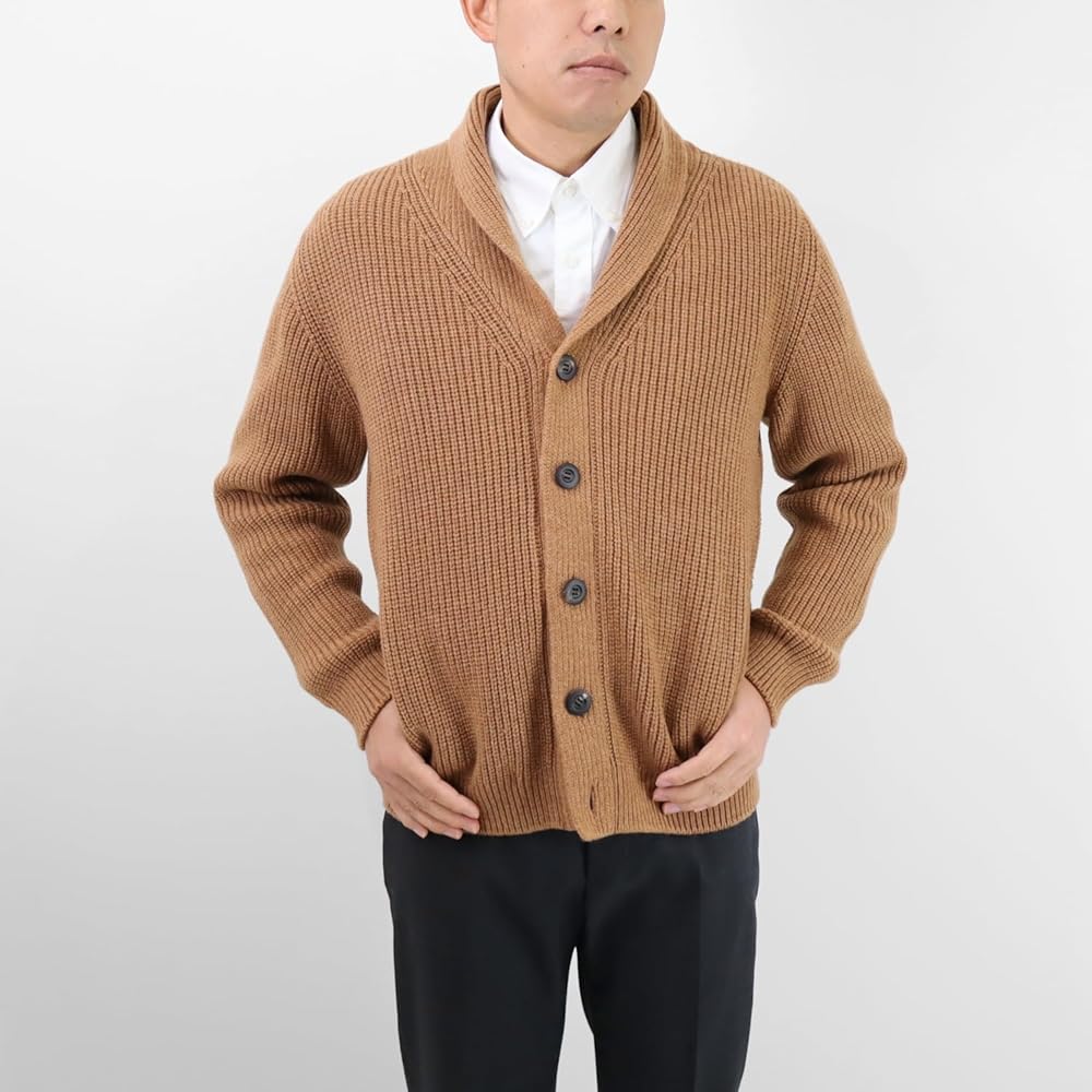 PANICALE ブルー ショールカラー カーディガン キャメル・コットン