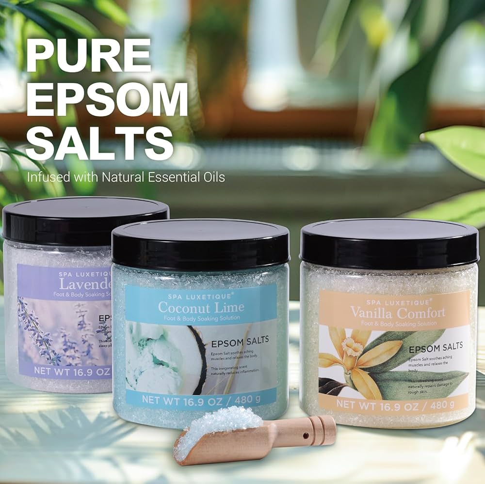 Spa Luxetique Bath Salt 3 x 480g, Premium Pure & Natural Epsom