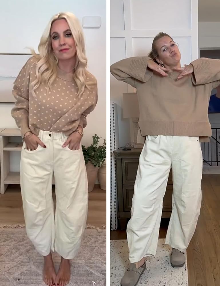 SeekMe Women's Corduroy Pants Barrel Mid-Rise Elastic Waist Cord