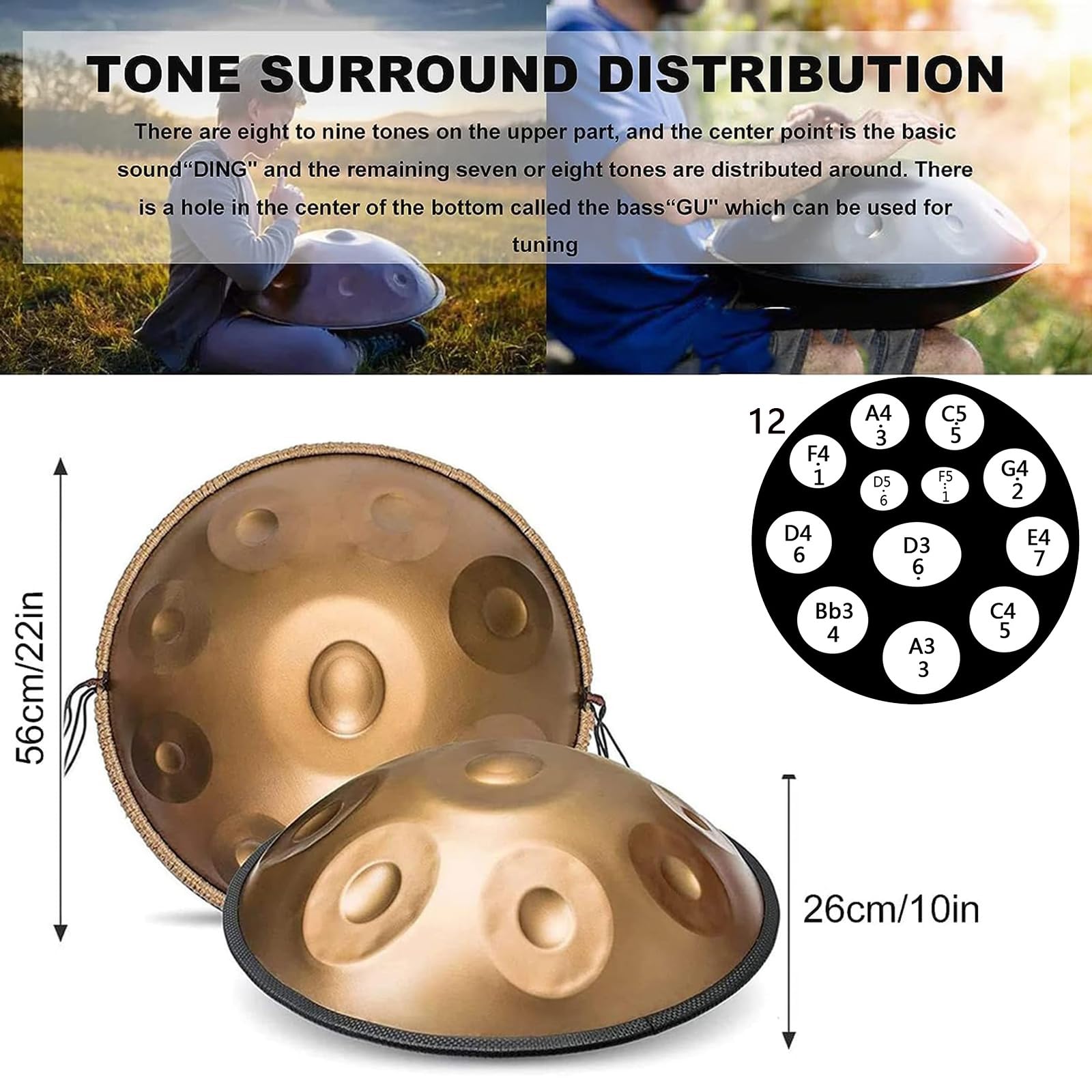 Amazon | ハンドパンドラム スチールハンドパン、9/10/12/14 ノート
