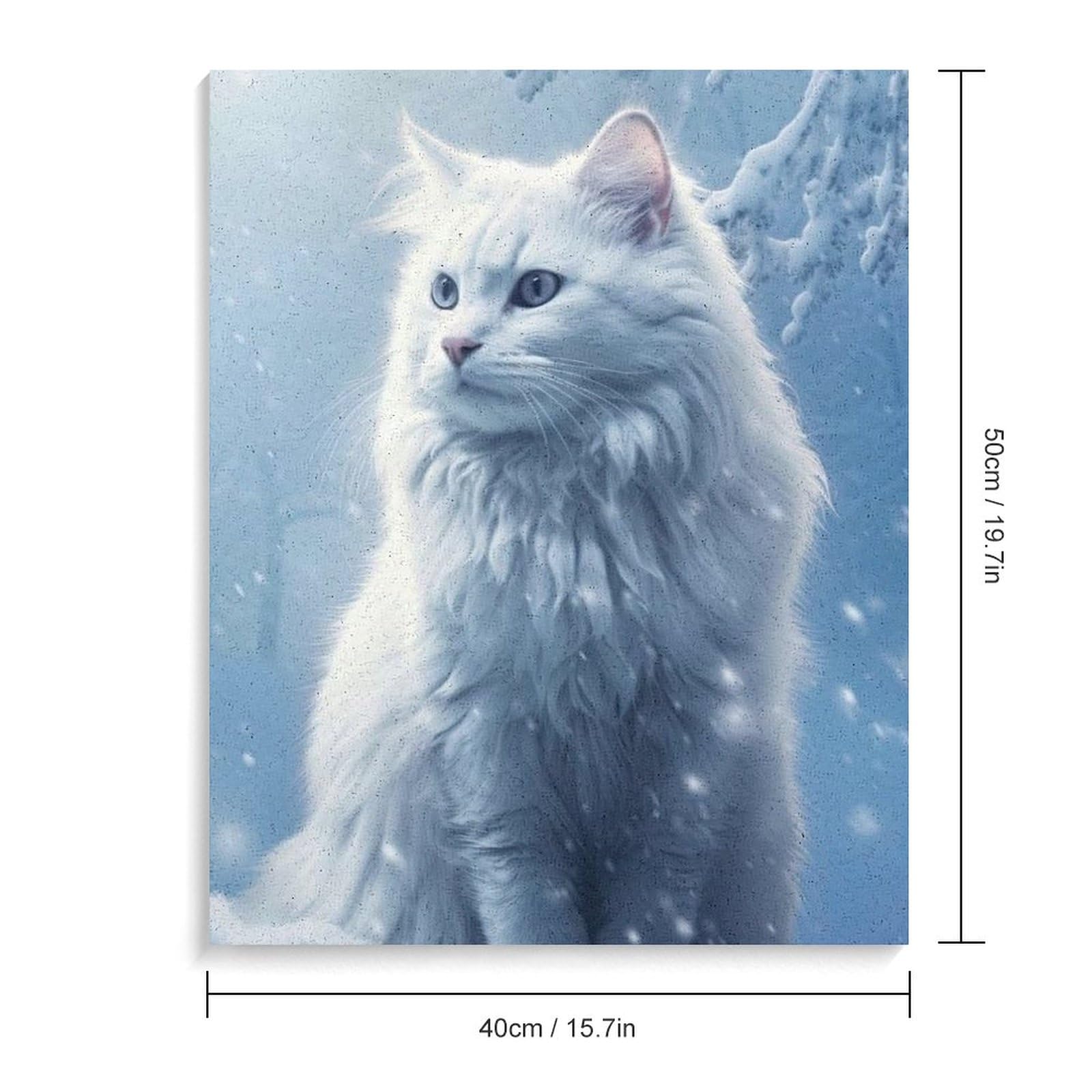 Amazon | 雪の中の白猫 数字キットによる絵画 数字油絵 幻想的な動物