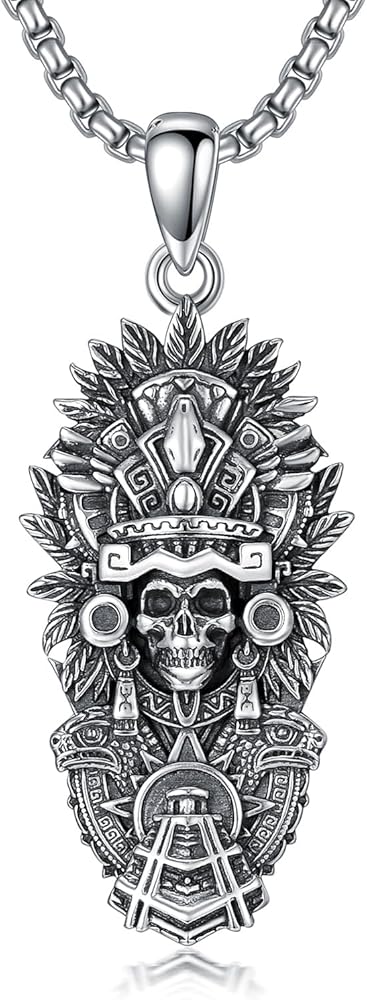 PELOVNY Aztec Jewelry 925 Sterling Silver Mictlantecuhtli Skull