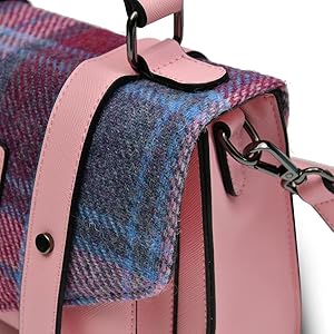 SNOW PAW Harris Tweed Pink Blue Tartan Medium Satchel Handbag